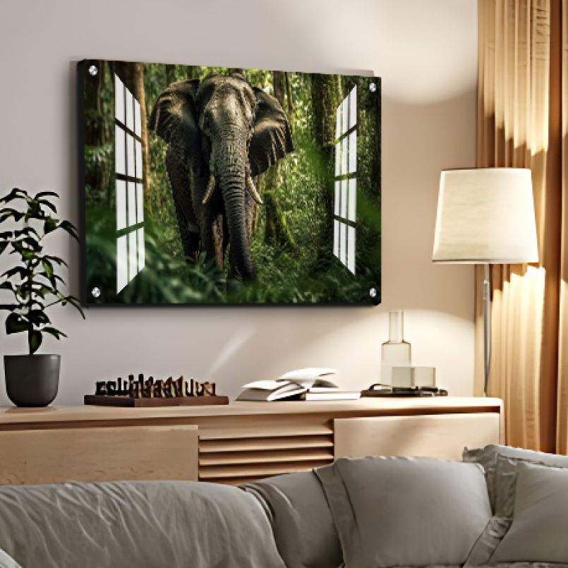 Huge Elephant in Jungle Wood Print Wall Art