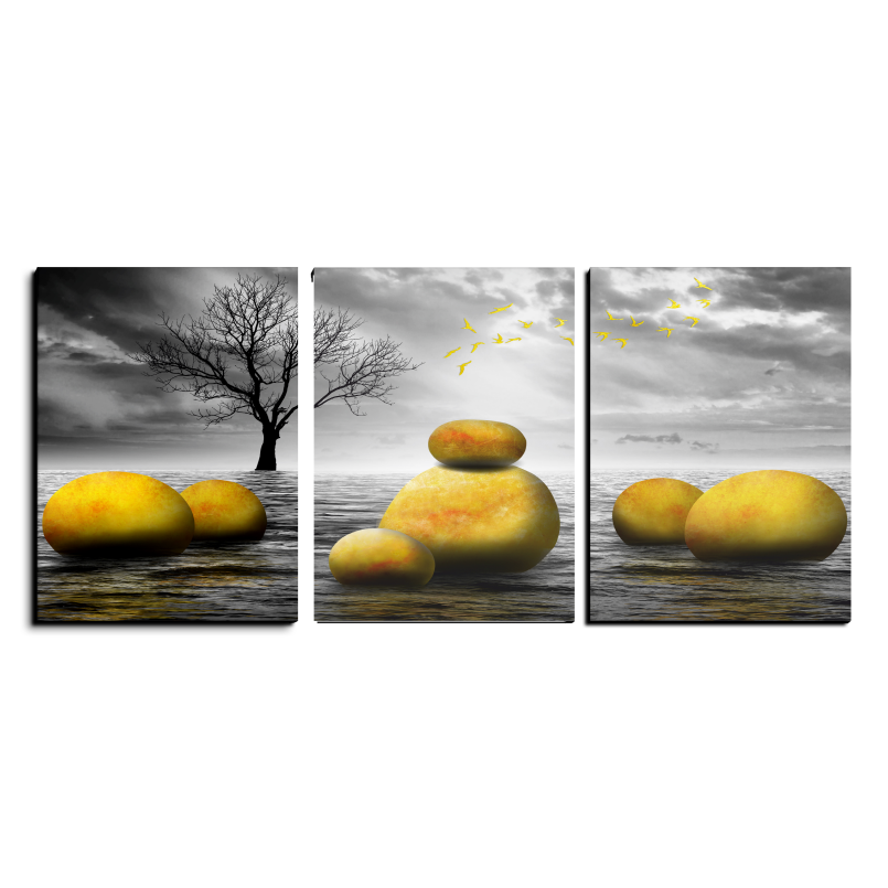 Abstract Golden Stone Wood Print Wall Art Set of 3