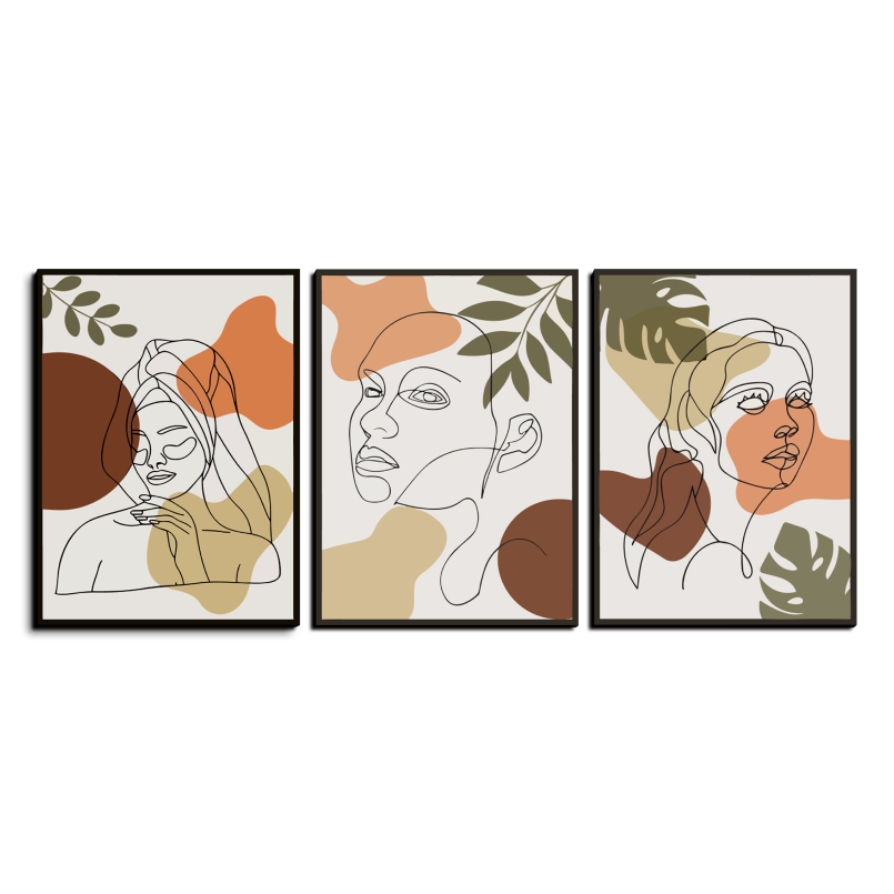 Female Face Boho Wood Print Wall Art Set of 3