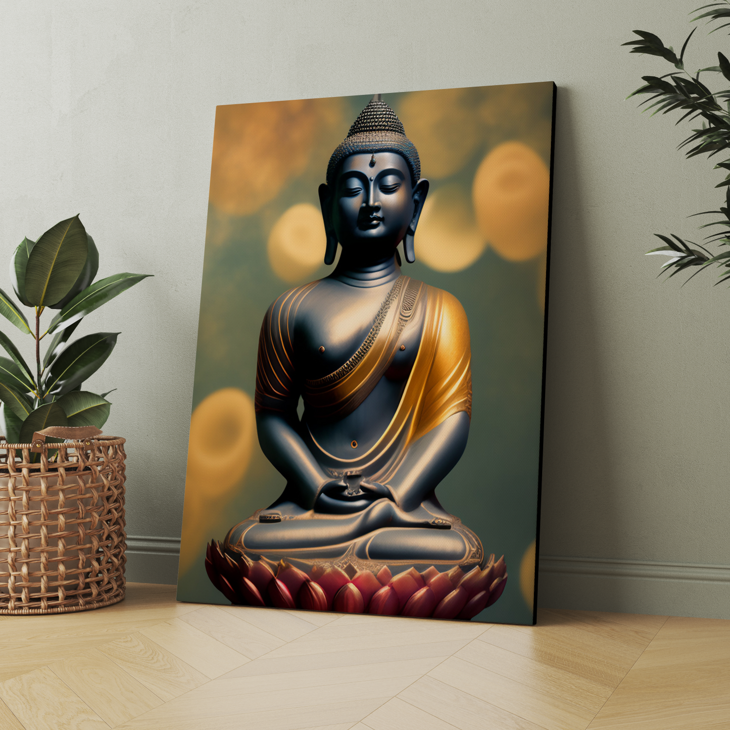 Buddha Meditating in Lotus Wood Print Wall Art