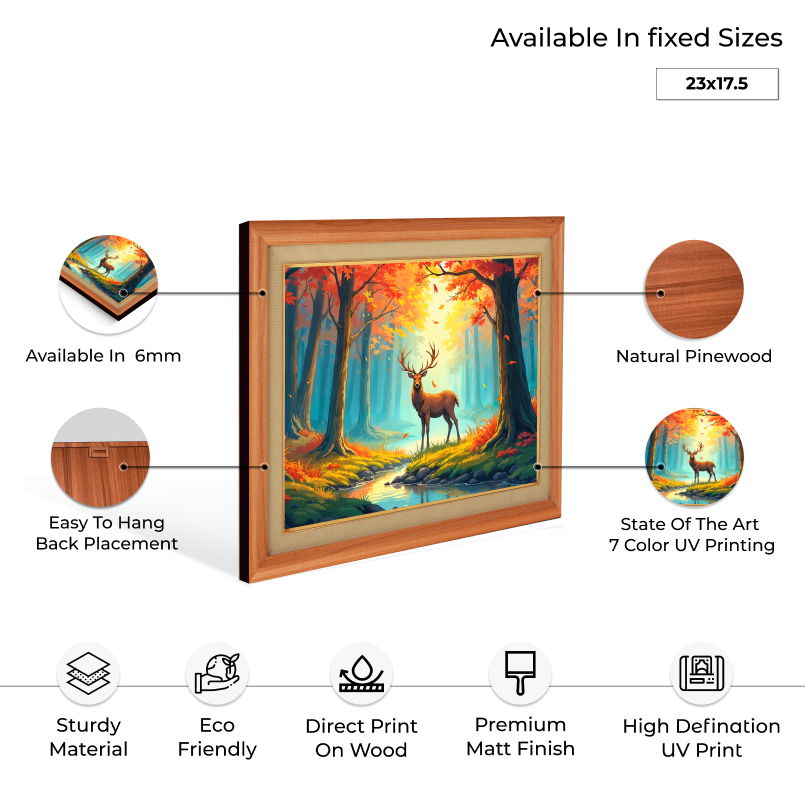 Deer in Forest Wood Print Wall Art 23x18 Inches