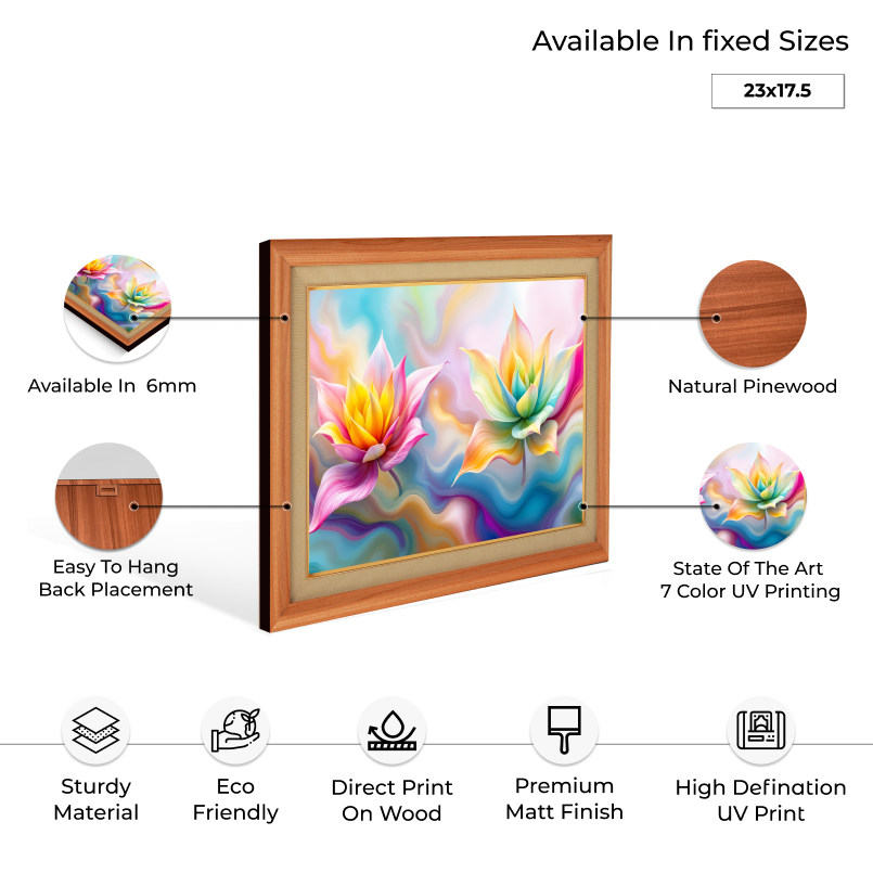 Colorful Digital Flowers Wood Print Wall Art 23x18 Inches