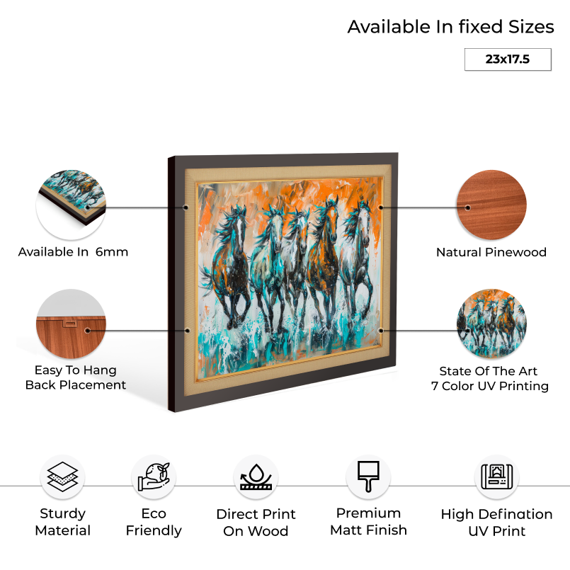 Acrylic Color Five Majestic Horses Wood Print Wall Art 23x17.5 Inches