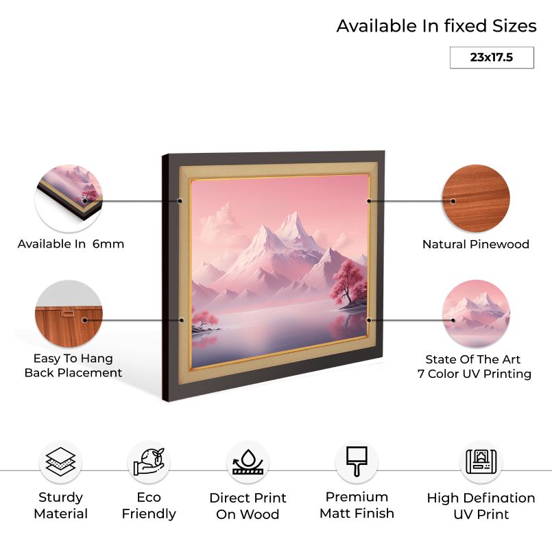 Pink Mountain Wood Print Wall Art 23x17.5 Inches