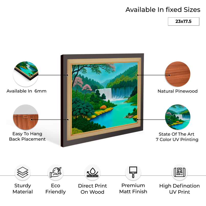 Nature With Waterfall Landscape Wood Print Wall Art 23x17.5 Inches