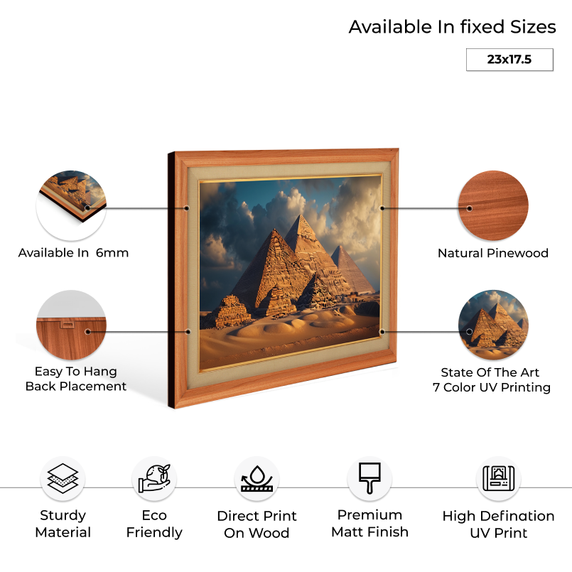 Egyptian Pyramid World Heritage Wood Print Wall Art 23x17.5 Inches