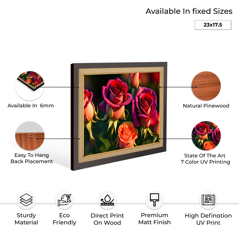 A Bouquet of Roses Wood Print Wall Art 23x17.5 Inches