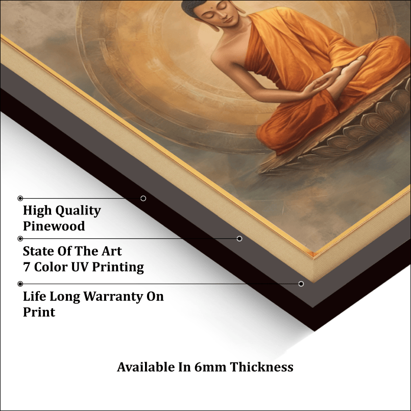 Buddha In Meditation Wood Print Wall Art 18x23 Inches