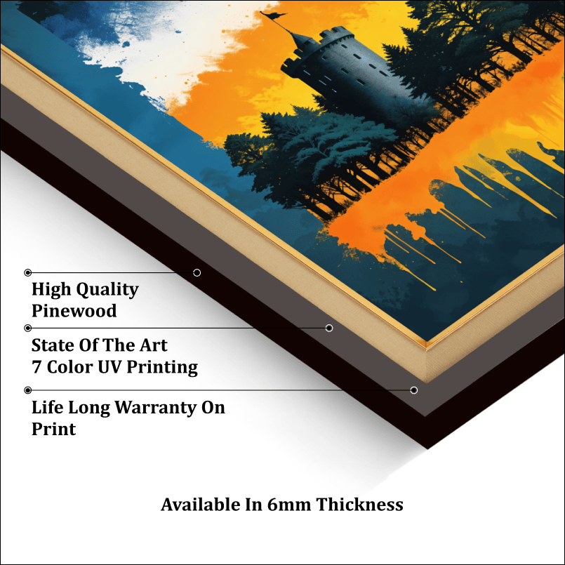 Castle With Multicolor Shades Wood Print Wall Art 18x23 Inches