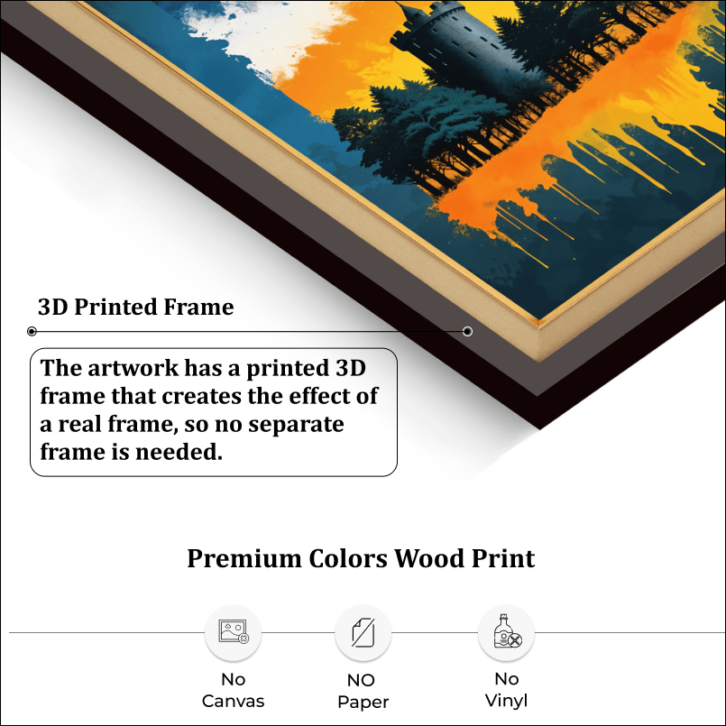 Castle With Multicolor Shades Wood Print Wall Art 18x23 Inches