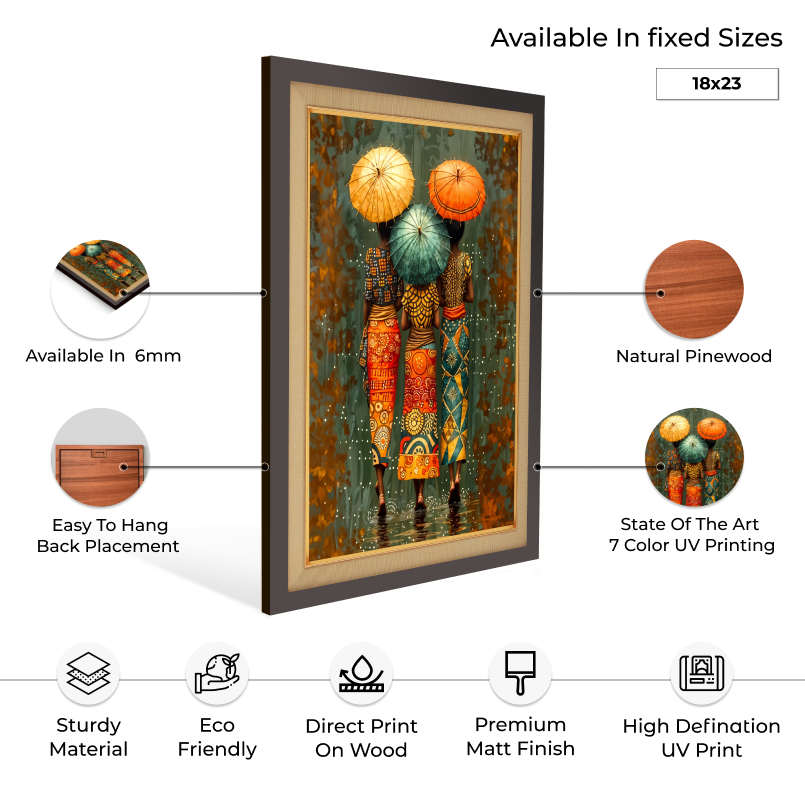 African Ladies With Umbrella Wood Print Wall Art 18x23 Inches