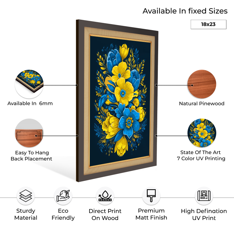 Blue And Yellow Flowers Wood Print Wall Art 18x23 Inches