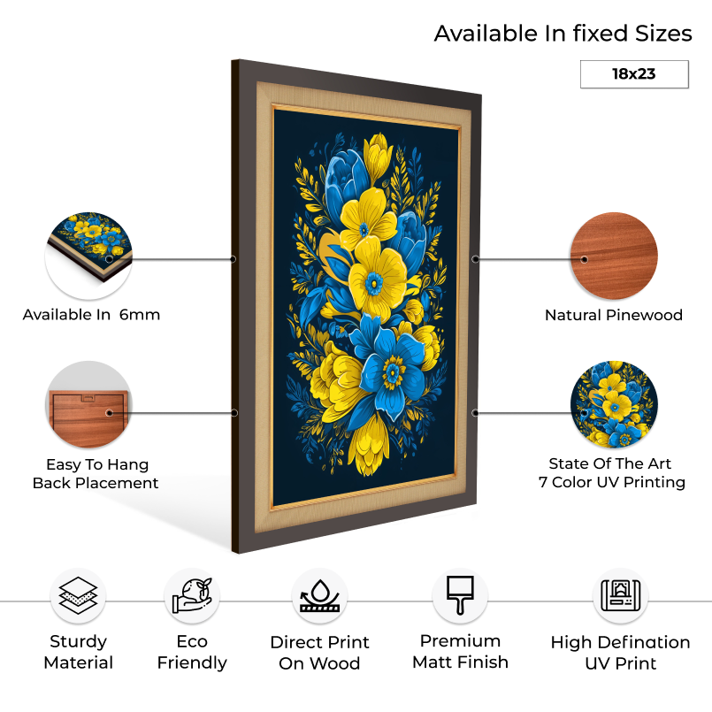 Blue And Yellow Flowers Wood Print Wall Art 18x23 Inches