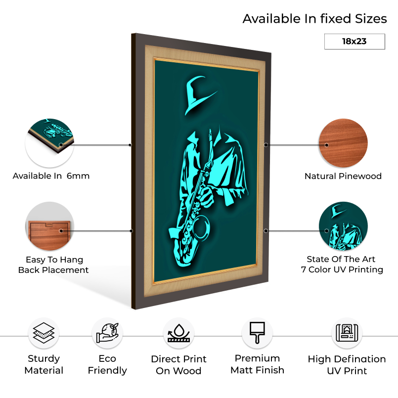 Man Playing Saxophone Wood Print Wall Art 18x23 Inches