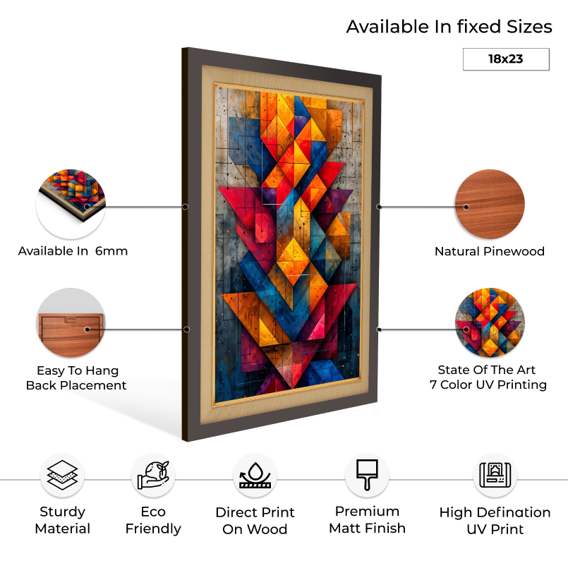 Abstract Geometric Pattern Wood Print Wall Art 18x23 Inches