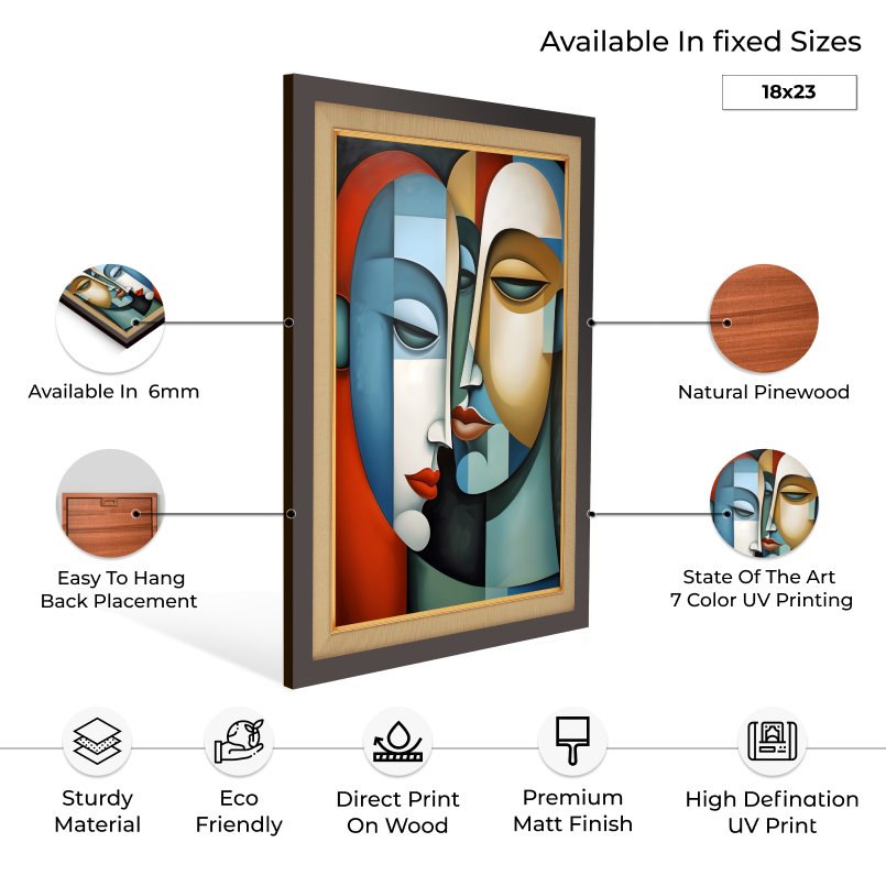 Two Abstract Faces  Wood Print Wall Art 18x23 Inches