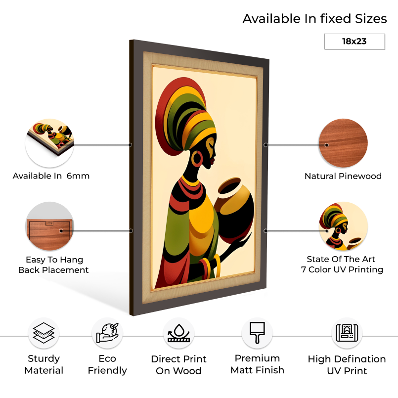 African Lady With Pot Wood Print Wall Art 18x23 Inches