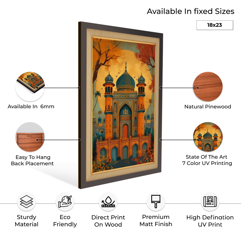 Ancient Mughal Architecture Mehal  Wood Print Wall Art 18x23 Inches