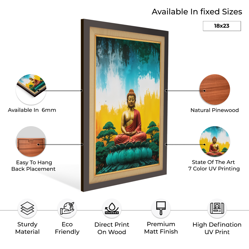 Buddha Chanting With Colorful Background Wood Print Wall Art 18x23 Inches