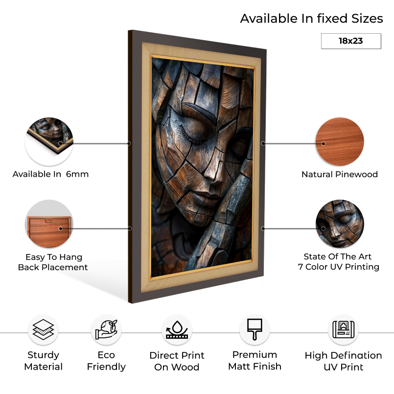 Human Sleeping Face Wooden Cutout  Wood Print Wall Art 18x23 Inches