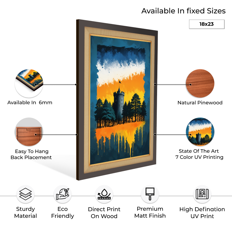 Castle With Multicolor Shades Wood Print Wall Art 18x23 Inches