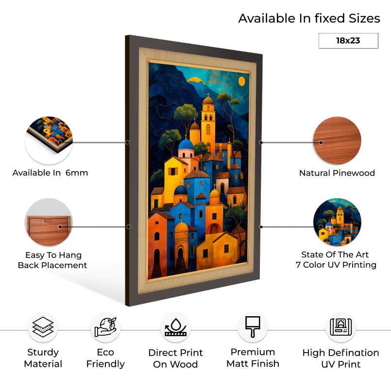 Colorful Village View Wood Print Wall Art 18x23 Inches