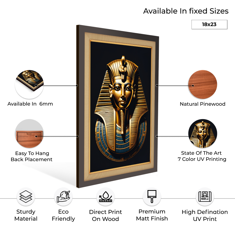Egyptian Warrior Totankamôna Wood Print Wall Art 18x23 Inches