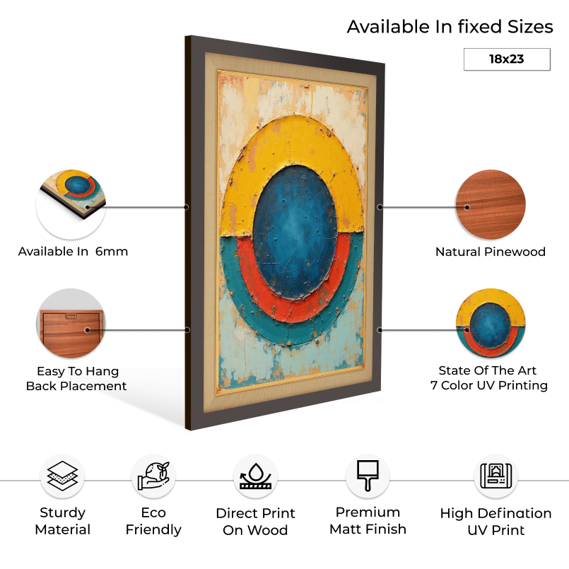 Engraved Concrete Circle Wood Print Wall Art 18x23 Inches