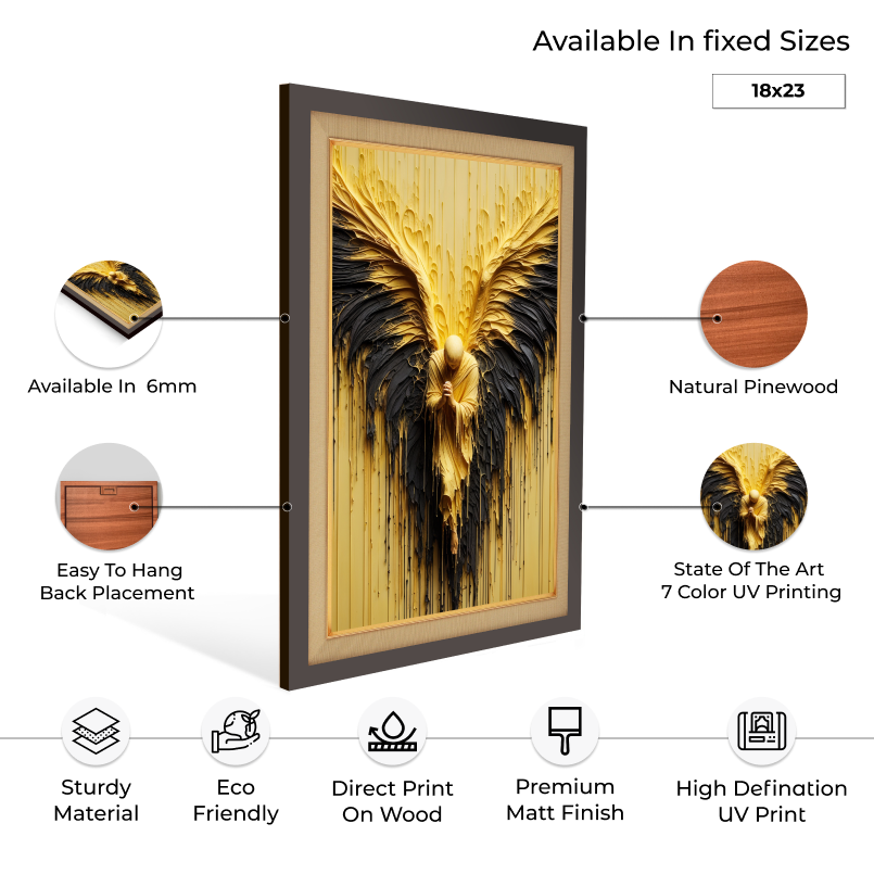 Golden Angel Abstract Wood Print Wall Art 18x23 Inches