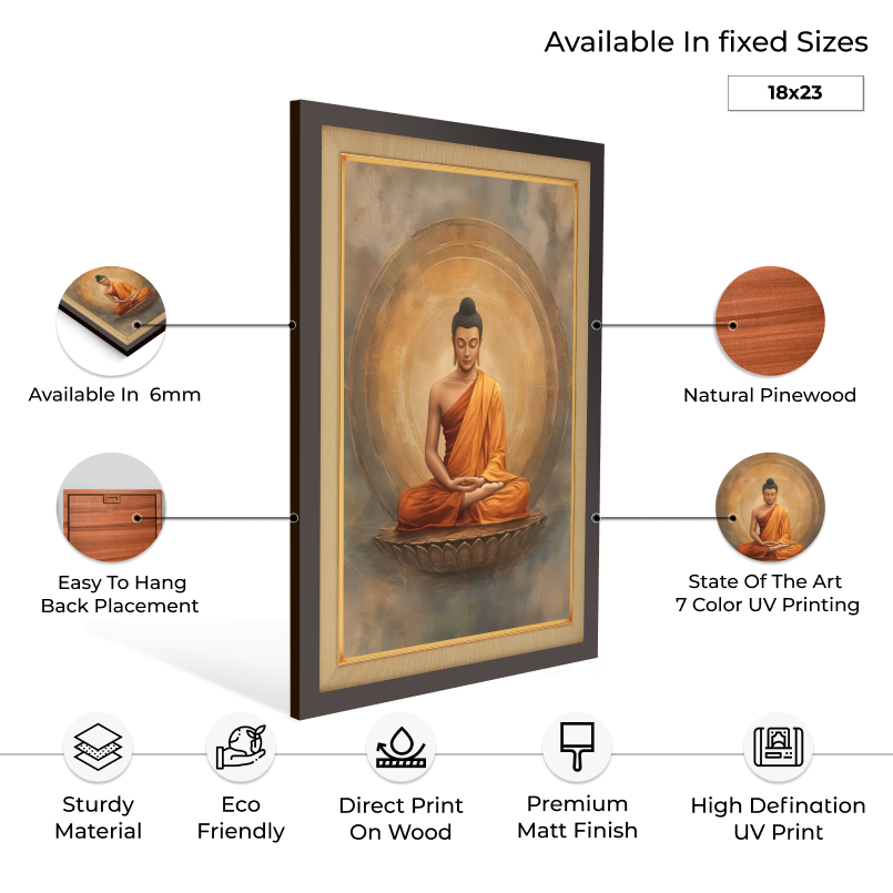 Buddha In Meditation Wood Print Wall Art 18x23 Inches