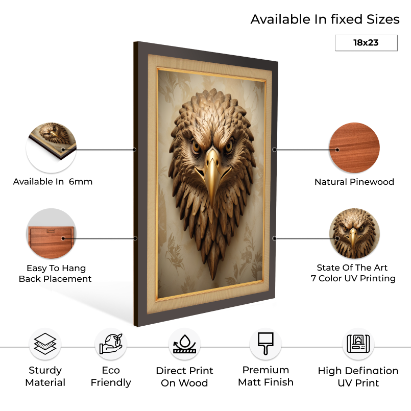 Metallic Eagle Wood Print Wall Art 18x23 Inches