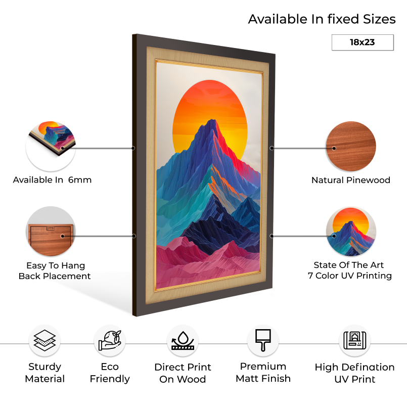Sun Rising And Mountains Wood Print Wall Art 18x23 Inches