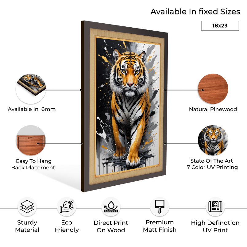 Tiger With Splash Colors Wood Print Wall Art 18x23 Inches