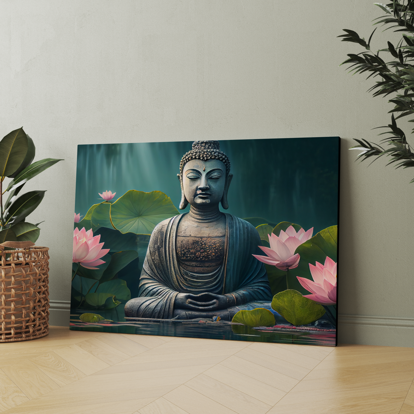 Buddha Meditating in Water Wood Print Wall Art