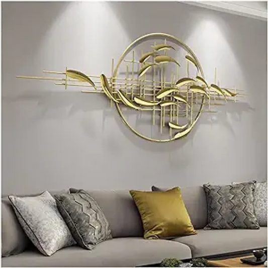 Golden Fish Round Wall Sculpture Modern Metal Wall Art