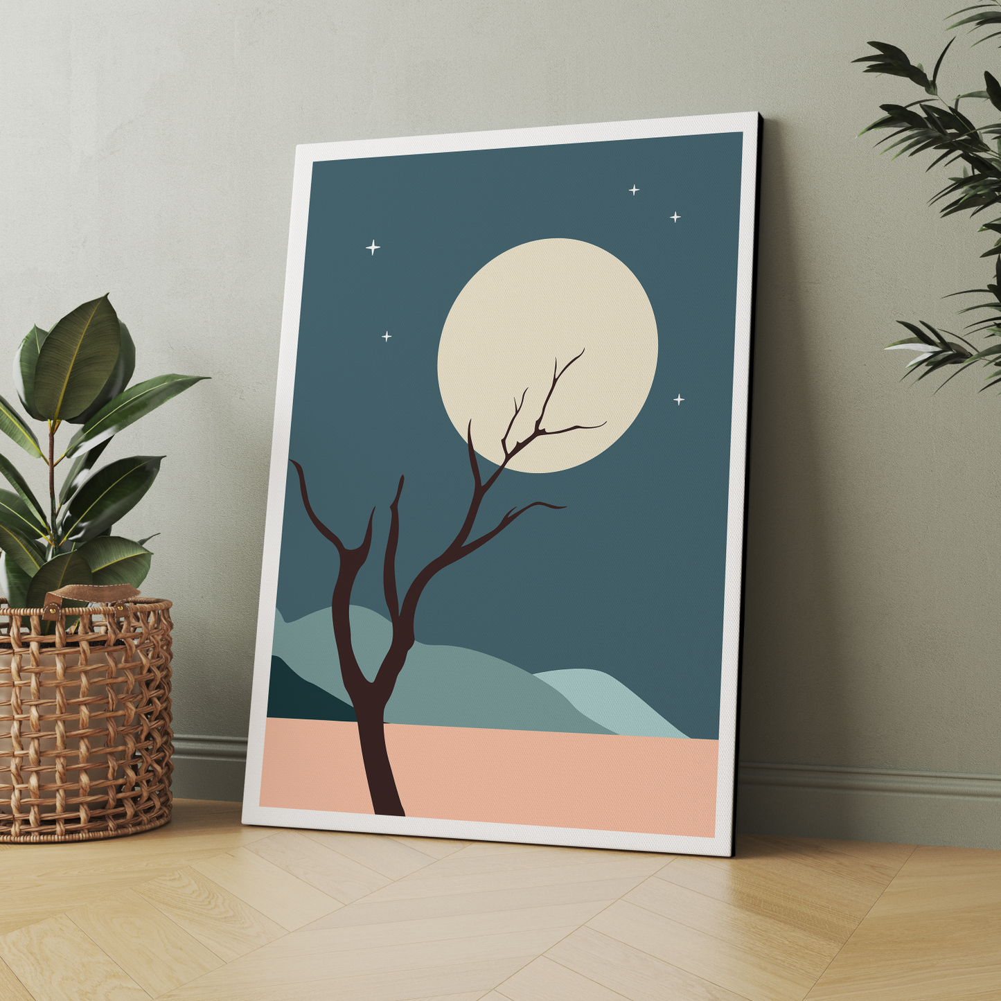 Night Boho Beige Wood Print Wall Art