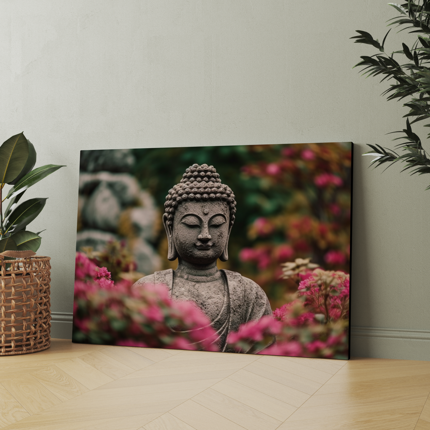 Buddha Meditating Statue in Nature Wood Print Wall Art