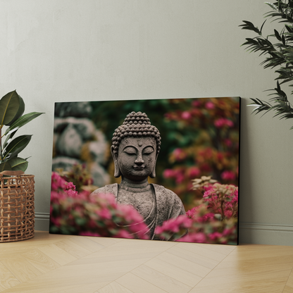 Buddha Meditating Statue in Nature Wood Print Wall Art