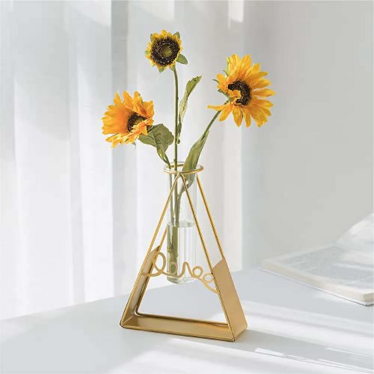 Glass Flower Vase With Metal Stand