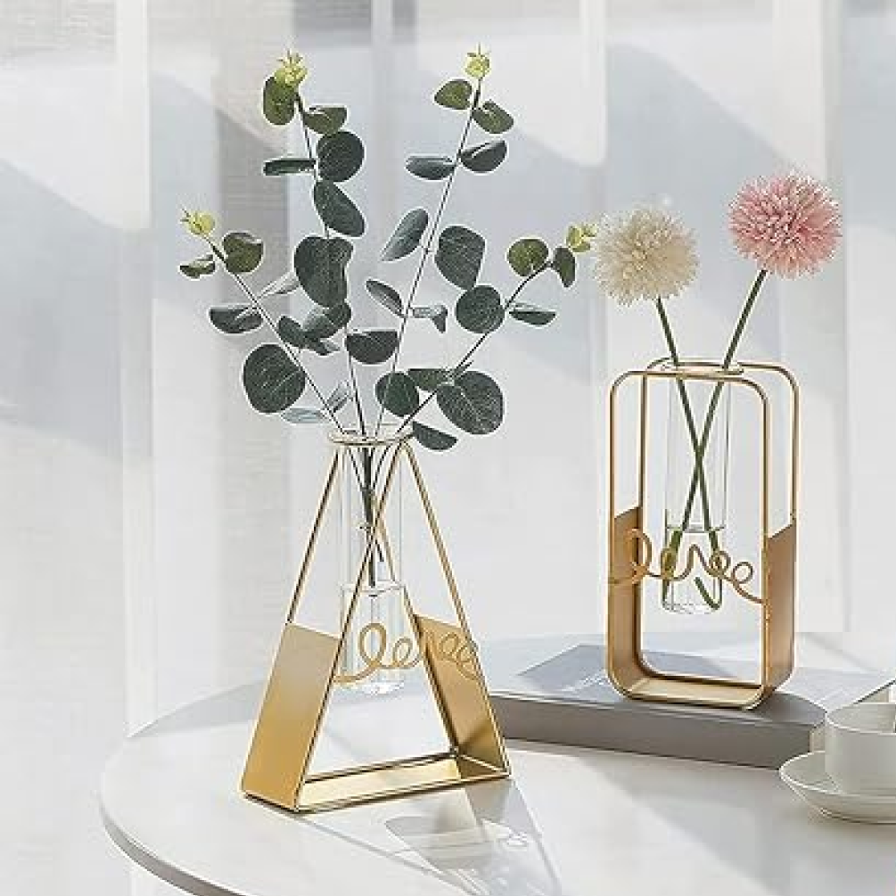 Glass Flower Vase With Metal Stand