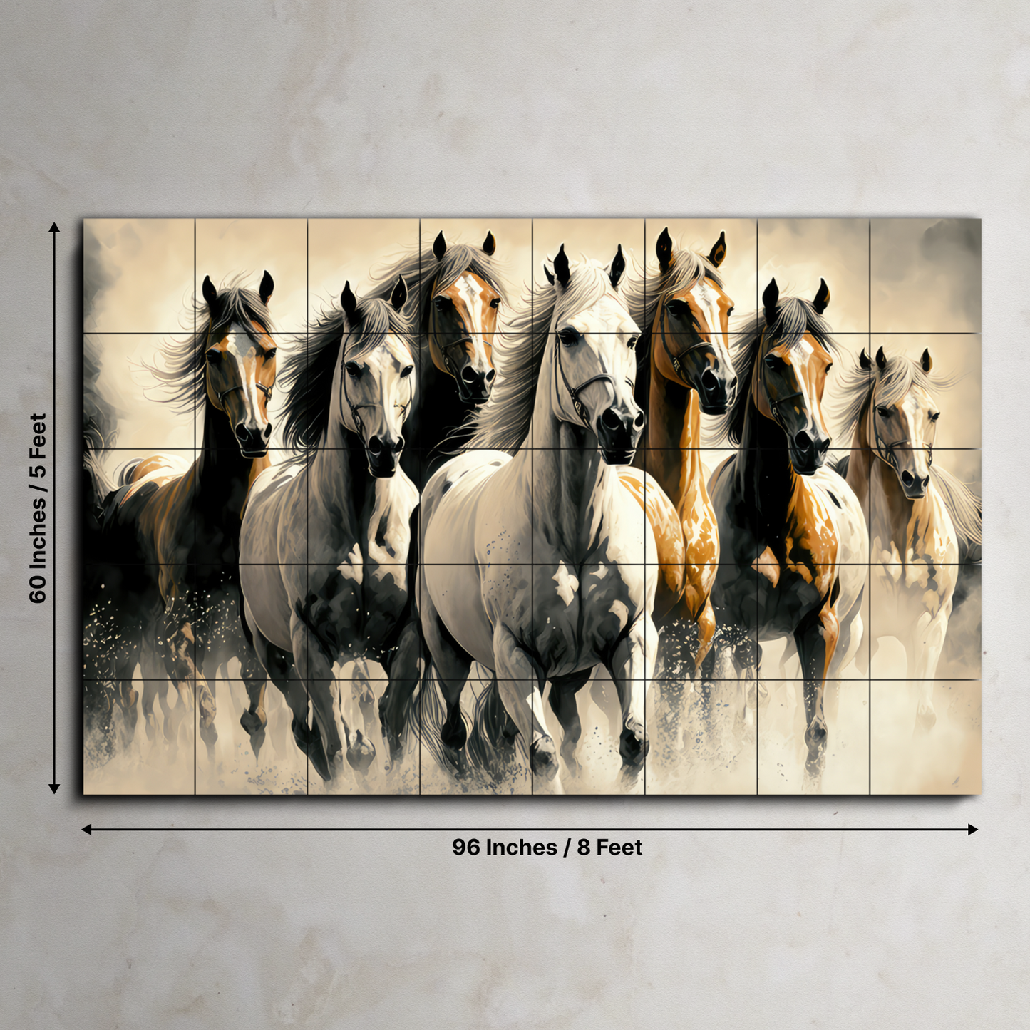 Running Horses Wood Print Wooden Wall Tiles Set