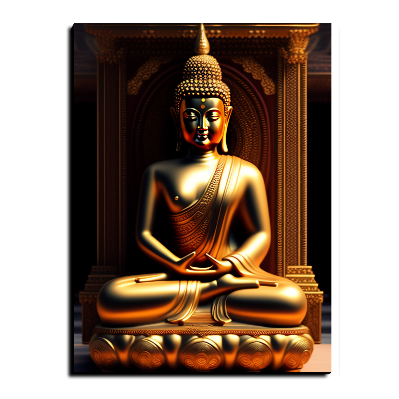 Meditating Buddha Idol Wood Print Wall Art Black & Gold