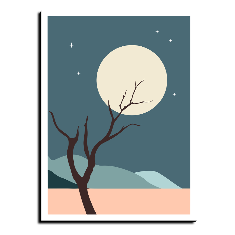 Night Boho Beige Wood Print Wall Art
