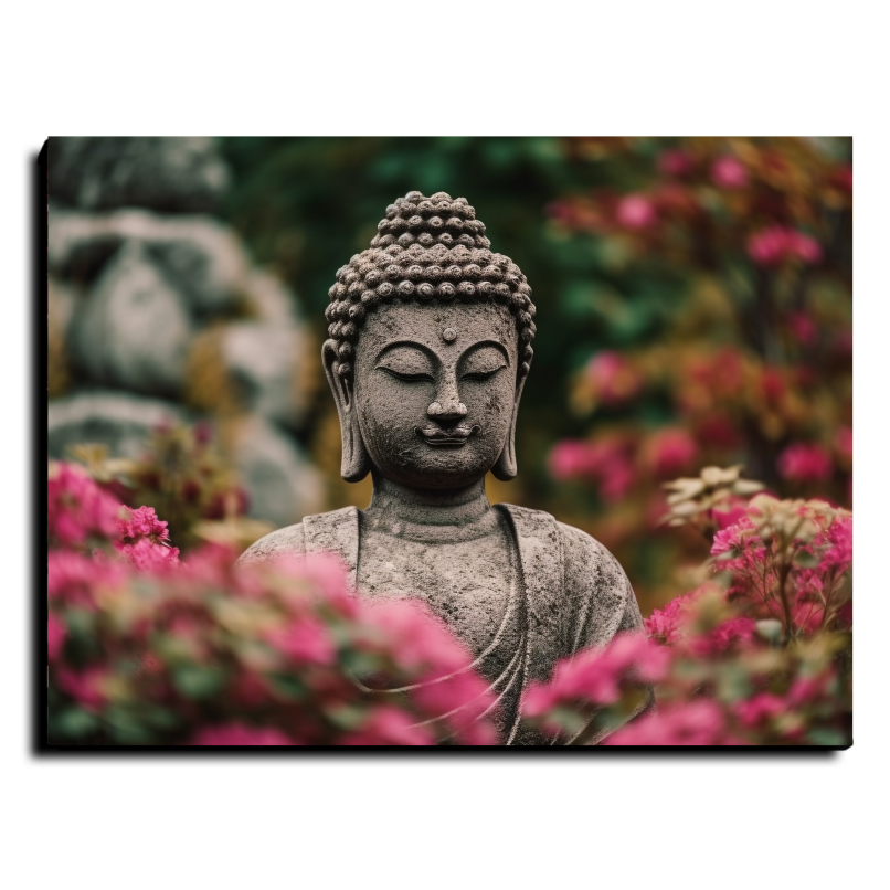Buddha Meditating Statue in Nature Wood Print Wall Art