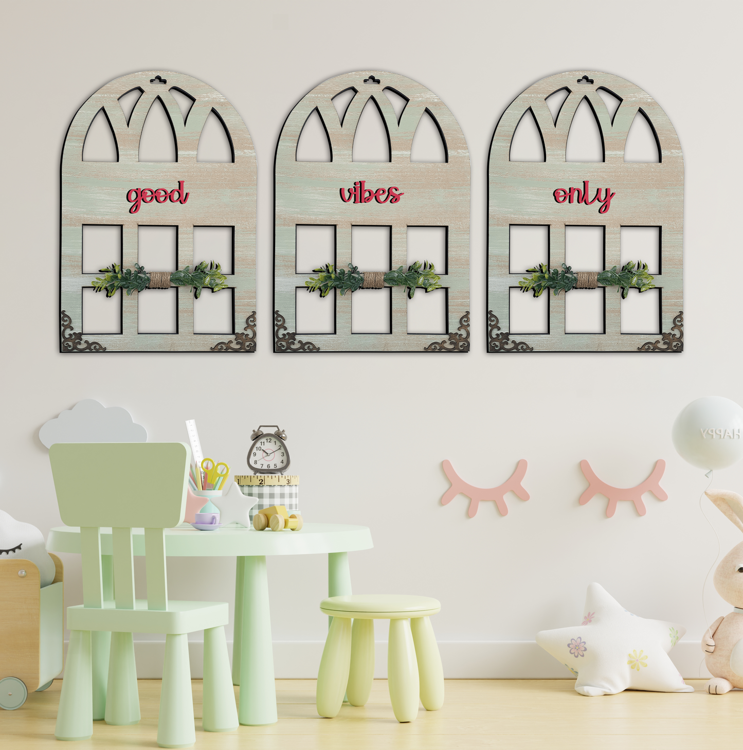 Good Vibes Only Quote Window Wall Art Set of 3