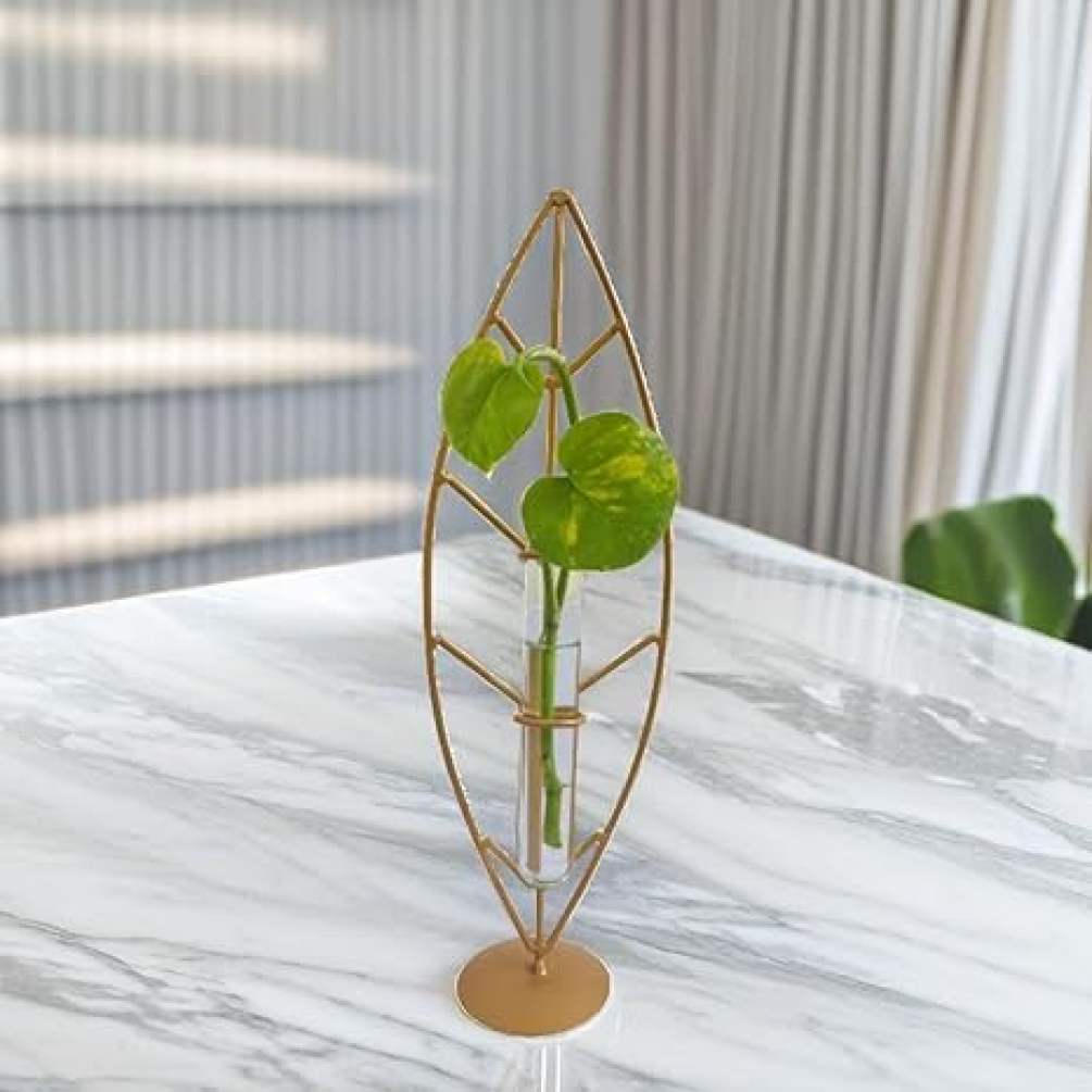 Metal Leaf Glass Flower Vase