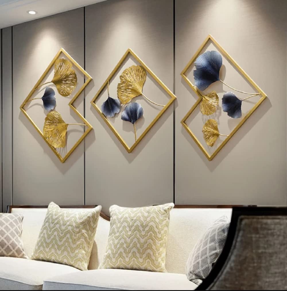 Golden & Blue Abstract Metal Wall Art