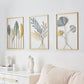 Set of 3 Golden & Blue Abstract Metal Wall Art