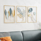 Set of 3 Golden & Blue Abstract Metal Wall Art