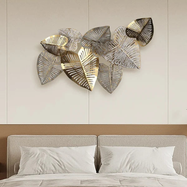 3D Unique Big Gold Leaves Metal Wall Art